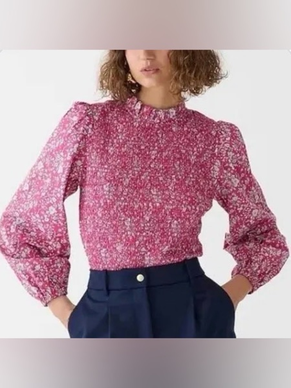 Women’s J Crew Long-sleeve ruffleneck top Liberty Summer Blooms blouse Med M